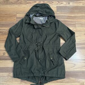 Olivia Gray Olive Green Utility Jacket, Military Style, Long Line, Medium